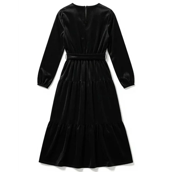 Halara Black Velvet Long Sleeve Tiered Maxi Dress Medium NWT
